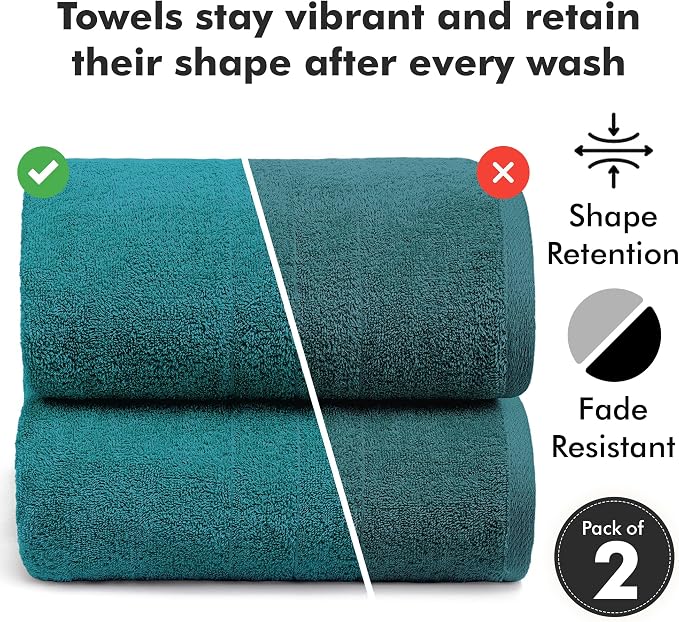Bath Sheets – 550 GSM Extra Large Bathroom Sheet Set – Pack of 2 Jumbo Towels Teal (71x35in) – 100% Ring Spun Cotton Soft Quick Dry Large Bath Towels for Adults Hotel Spa Bathroom Use
