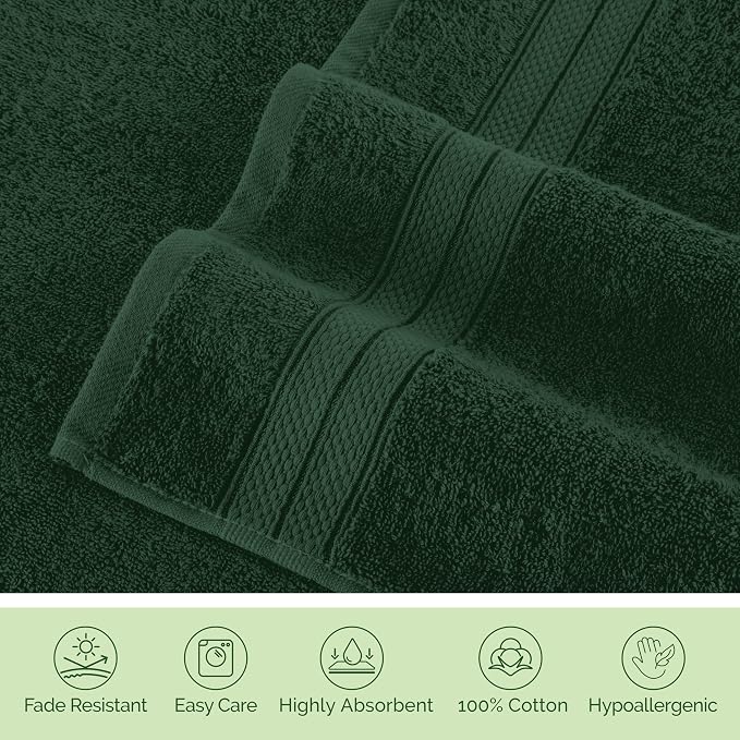Elegant Comfort Luxury 6-Piece Towel Set, Premium Soft 100% Turkish Cotton, Three Line Popcorn Design 2 Bath Towels, 2 Hand Towels and 2 Washcloths Towel Set - Quick-Drying and Absorbent, Forest Green