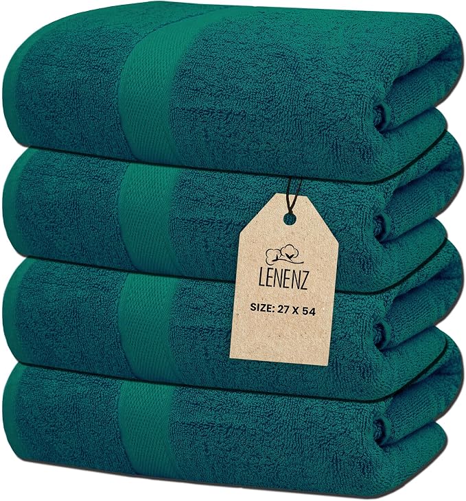 Luxury Bath Towels - 4 Pack Ultra Soft and Absorbent Cotton Bath Towels for Bathroom, Spa, and Hotel Use - Quick-Dry and Durable Towels Set 27x54'' (Olive Green)