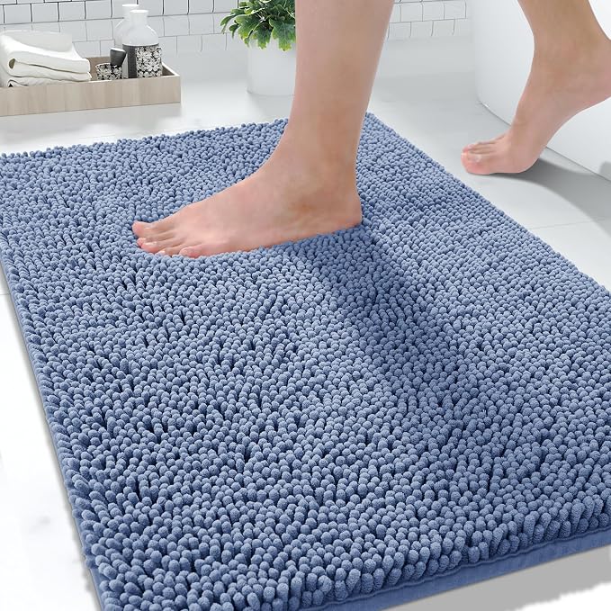Yimobra Large Bathroom Rugs 36"x24", Non Slip Bath Mat for Tub, Shaggy Rug Floor Carpet, Extra Soft Super Absorbent Quick Dry, Machine Washable,Denim Blue