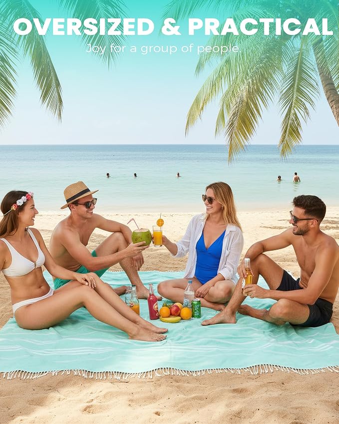 Antfuny Turkish Beach Towel Jumbo Extra Large XL XXL Big Oversized Giant Huge Thin Outdoor Picnic Accessories Airplane Travel Essentials Camping Gears Must Haves Yard Yoga Mat Aqua