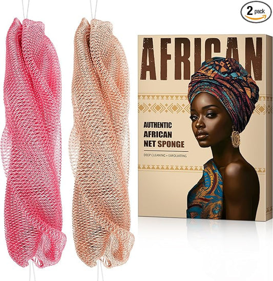 African Net Sponge Authentic - Back Scrub Exfoliating Net Sponge with Knots - 2 Pieces African Bath Sponges for Body Scrubber Exfoliator - Back Washer for Shower Accessories