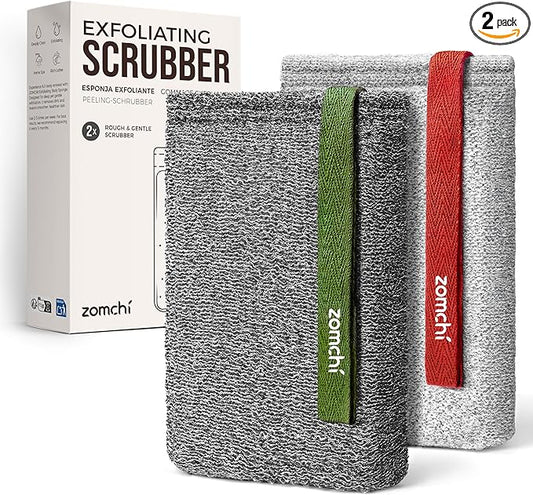 ZOMCHI Body Scrubber, 2 Pack Exfoliating Sponge for Shower and Bath, Large Exfoliator Tool to Remove Dead Skin, Body Sponge for Women & Men (2-Pack, Gray)