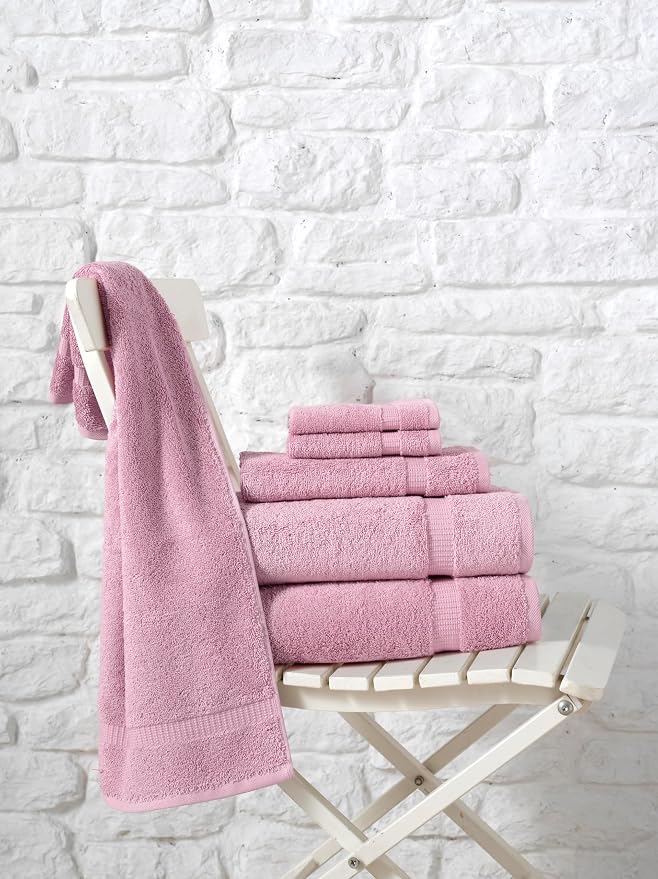 SALBAKOS 100% Turkish Cotton 6-Piece Towel Set | Heirloom Quality Hotel & Spa Collection | Ultra Soft, Super Absorbent 2 Washcloth, 2 Hand, 2 Bath Towel Sets | Made in Turkey (Rose, 6 Piece Towel Set)