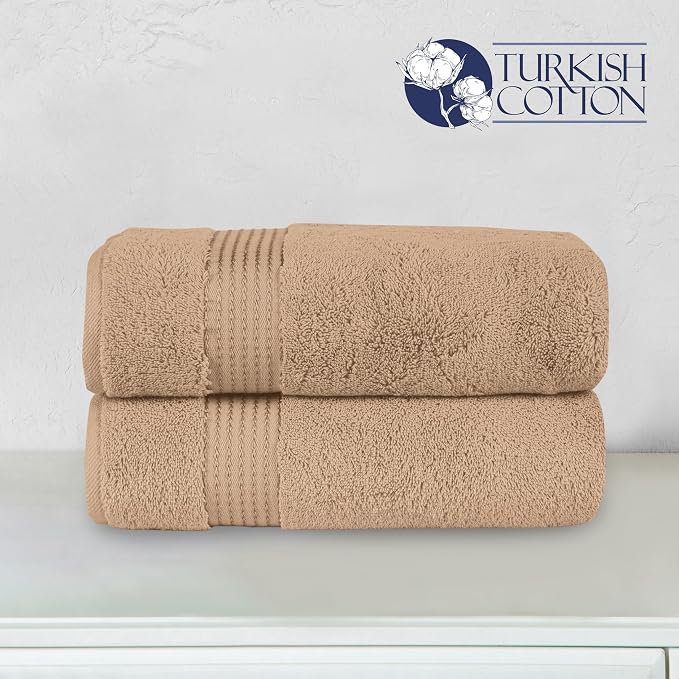 Elegant Comfort Premium Turkish Cotton 2 Pack Bath Towel Set - 27 x 54 inch, Luxurious Hotel Spa Quality 100% Turkish Cotton 2PC Bath Towel Set - Highly Absorbent - Soft Bathroom Towels, Taupe