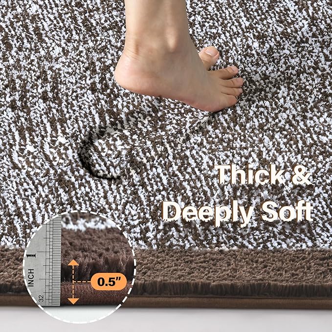 48x24 Long Bathroom Rugs Washable Non Slip, Brown Bath Mat for Bathroom Floor Tub, Soft Absorbent Quick Dry Mats for Shower,Bathtub,Home Decor