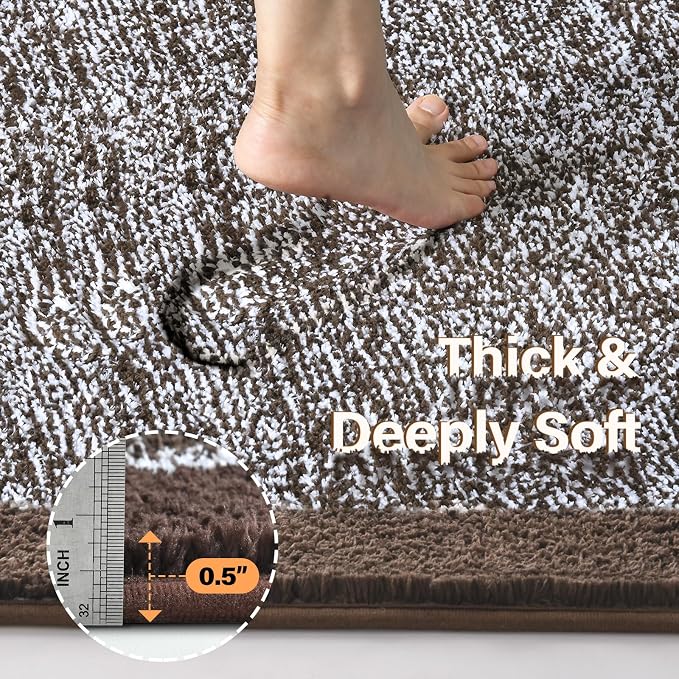 36x24 Large Bathroom Rugs Washable Non Slip, Brown Bath Mat for Bathroom Floor Tub, Soft Absorbent Quick Dry Mats for Shower, Bathtub,Home Decor