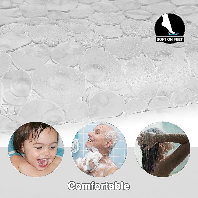 Vannokor Bathtub Mats for Bathroom 27x14 Inch, Pebble Bath Mat for Tub Feels Great on Tired Feet, Friendly Machine Washable Shower Tub Mats with 167 Big Suction Cups, Shower Mat, Bath Tub Mat,Clear