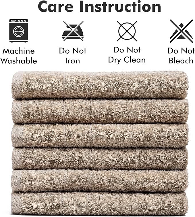100% Ring Spun Cotton Hand Towels for Bathroom – 550 GSM Soft & Absorbent Towel Set– Pack of 6 Small Towel (34x20in) – Quick Dry Luxury Cotton Hand Towels – Beige