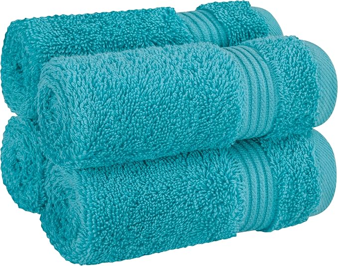 Cotton Paradise 100% Cotton Turkish Towel Set, Soft Absorbent Quick Dry, 4 Piece Washcloth Set, Ocean Aqua