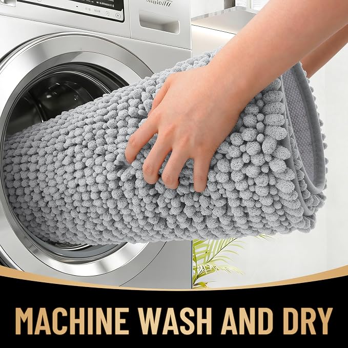 OLANLY Thick Bathroom Runner Rugs 44x24, Extra Soft Absorbent Chenille Bath Rugs, Rubber Backing, Machine Wash Dry, Long Bath Mats for Bathroom, Tub and Shower, Home Decor Accessories, Light Grey