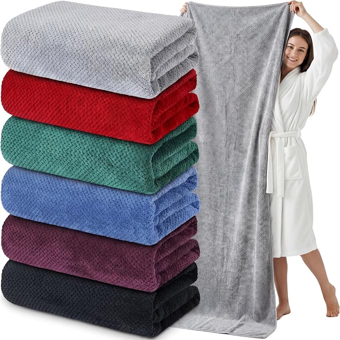 Newwiee 6 Pcs Oversized Bath Towels 40 x 80 Inches Extra Large Jumbo Bath Sheets Beach Towels for Adults Soft Quick Dry Highly Absorbent Microfiber Shower Towel with Hanging Loop(Dark Color)