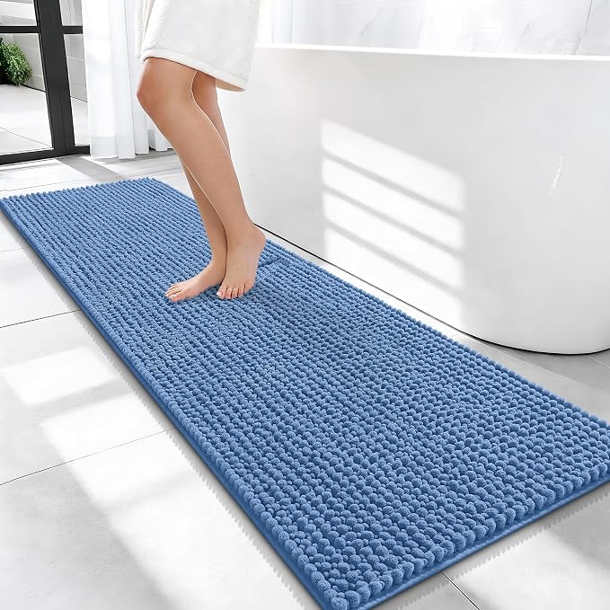 OLANLY Thick Bathroom Runner Rugs 59x20, Extra Soft Absorbent Chenille Bath Rugs, Rubber Backing, Machine Wash, Long Bath Mats for Bathroom, Tub and Shower, Home Decor Accessories, Cornflower Blue