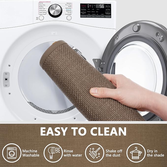 Non Slip Bath Mat with Rubber-Backing Thin Bathroom Rugs Fit Under Door Machine Washable Quick Dry Camel Small Toilet Rug, 17" x 24"