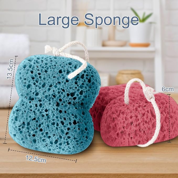 Bath Sponge for Shower Exfoliating, 2Pcs Sponges for Body Wash Bathing, Soft Loofah Sponge Bath Foam for Gentle Deep Cleansing & Delicate Dry Skin