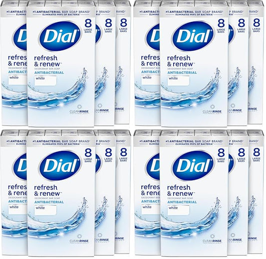 Dial Antibacterial Bar Soap, Refresh & Renew, White, 4 oz, (Pack of 128)