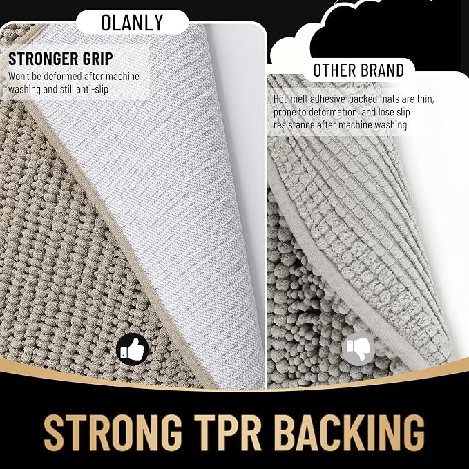 OLANLY Thick Small Bathroom Rugs 24x16, Extra Soft Absorbent Chenille Bath Rugs, Rubber Backing, Machine Wash Dry, Bath Mats for Bathroom Floor, Tub and Shower, Home Decor Accessories, Warm Taupe