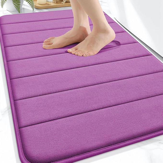 OLANLY Memory Foam Bath Mat 30x20, Super Soft Absorbent Bathroom Rugs, Quick Dry, Machine Washable Shower Floor Rugs, Bathmat Carpet, Bathroom Home Decor Accessories, Purple