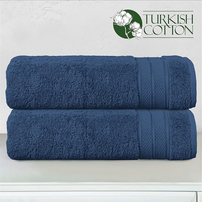 Elegant Comfort Three Line Popcorn Towel Set for Bathroom 27 x 54 inches, Premium Hotel Quality 2-Pack Bath Towels, 100% Turkish Cotton, Soft and Durable, Quick Dry and Highly Absorbent, Navy Blue