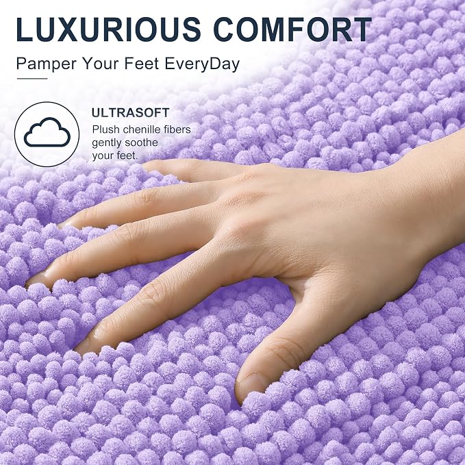 Smiry Thick Chenille Bathroom Runner Rugs 59x24, Absorbent Striped Bath Mat, Machine Washable, Rubber Backing, Extra Long Bath Rugs for Tub & Shower, Modern Home Decor Accessories, Lavender
