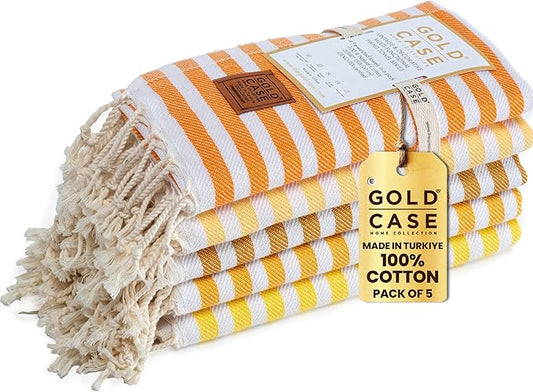 Gold CASE Turkish Hand Towels Set of 5 – 100% Cotton Hand Towels for Bathroom 20 x 40'' – Soft & Quick Dry Cotton Towel for Hands, Hair, SPA & Gym – Elegant Bathroom Towel Set in Yellow