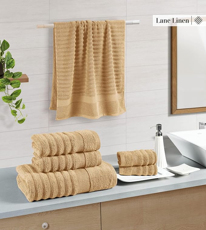 LANE LINEN Bathroom Towel Set 6 Piece - 100% Zero Twist Cotton - Super Soft & Highly Absorbent - 2 Bath, 2 Washcloths, 2 Hand Towels for Bathroom - Fade Resistant, Durable with a Luxury Look - Taupe