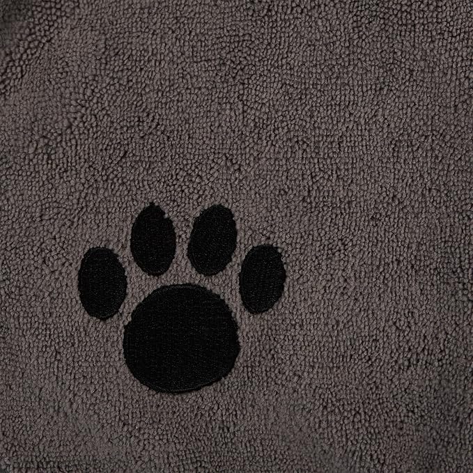 Bone Dry Pet Robe Collection Embroidered Absorbent Microfiber Bath Robe with Adjustable Closure, for Dogs & Cats, Large, Gray