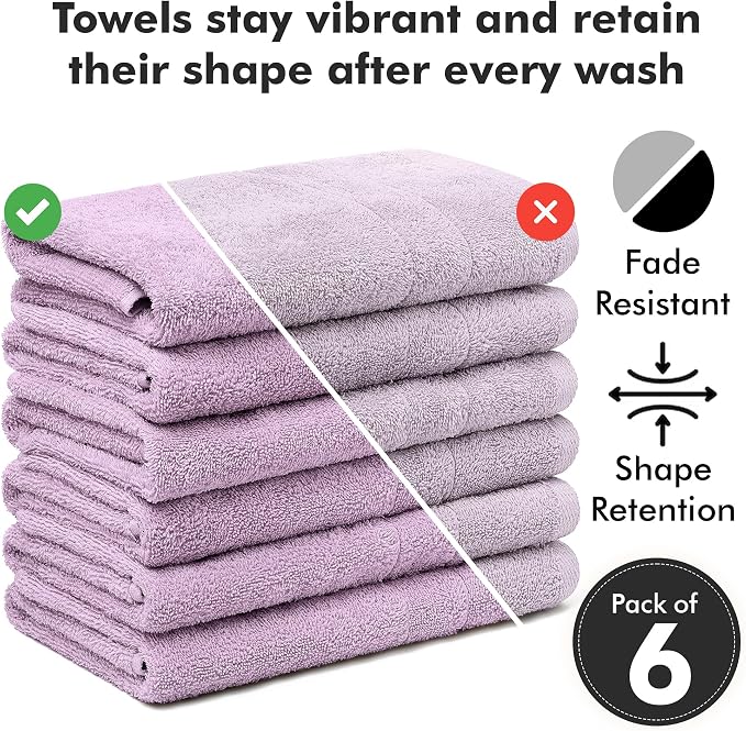 100% Ring Spun Cotton Hand Towels for Bathroom – 550 GSM Soft & Absorbent Towel Set– Pack of 6 Small Towel (34x20in) – Quick Dry Luxury Cotton Hand Towels – Lilac