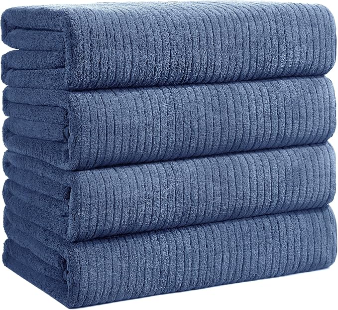 Bath Towels Set of 4 Extra Large 35 x 70 Inches,Luxury Thick High Absorbent and Quick Dry Bath Sheet,Ultra Soft Microfiber,Bathroom,Beach,Yoga,Sport,SPA,Fitness (Electric Blue)