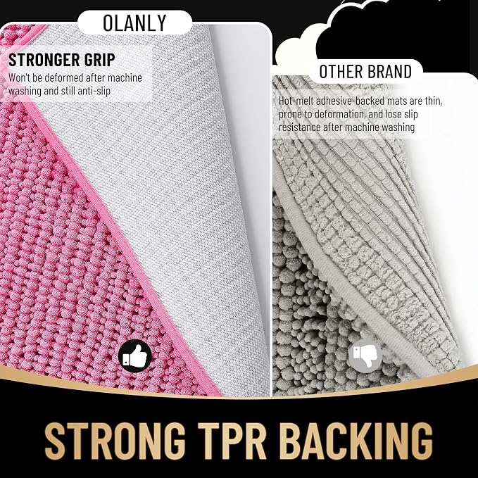 OLANLY Thick Bathroom Rugs 36x24, Extra Soft Absorbent Chenille Bath Rugs, Rubber Backing, Machine Wash Dry, Bath Mats for Bathroom Floor, Tub and Shower, Home Decor Accessories, Hot Pink