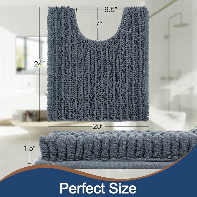FLOLEOPA Bathroom Contour Rug (24 X 20 Inches, Dusty Blue) Non-Slip Bath Mat for Bathroom Water Absorbent Soft Microfiber Shaggy Bathroom Mat Machine Washable Bathroom Mat U-Shaped Toilet Mat