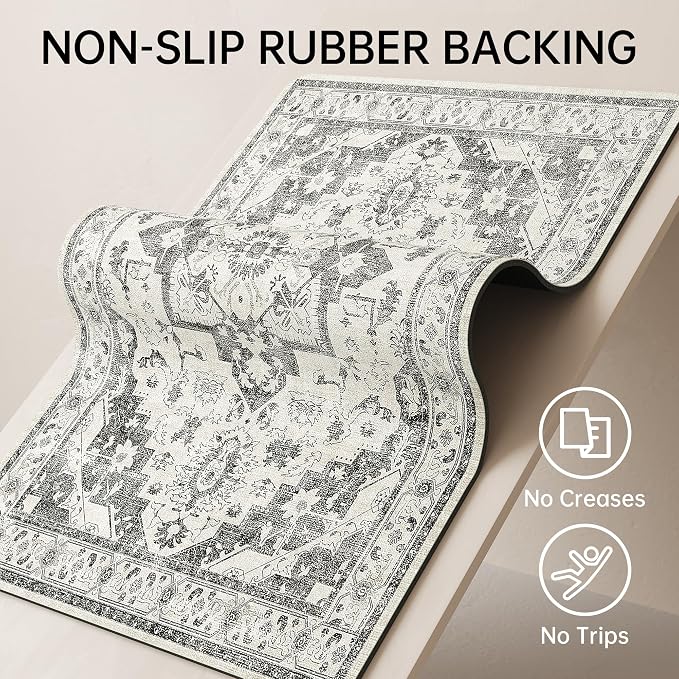 Mecko Bath Mat, Ultra Absorbent Quick Dry Bathroom Floor Mats-Rubber Non-Slip Thin Bathroom Rug Fit Under Door, Faux Suede Surface Shower Rug for Bathtub, Sink, Shower Room(Grey/White,16"x24")