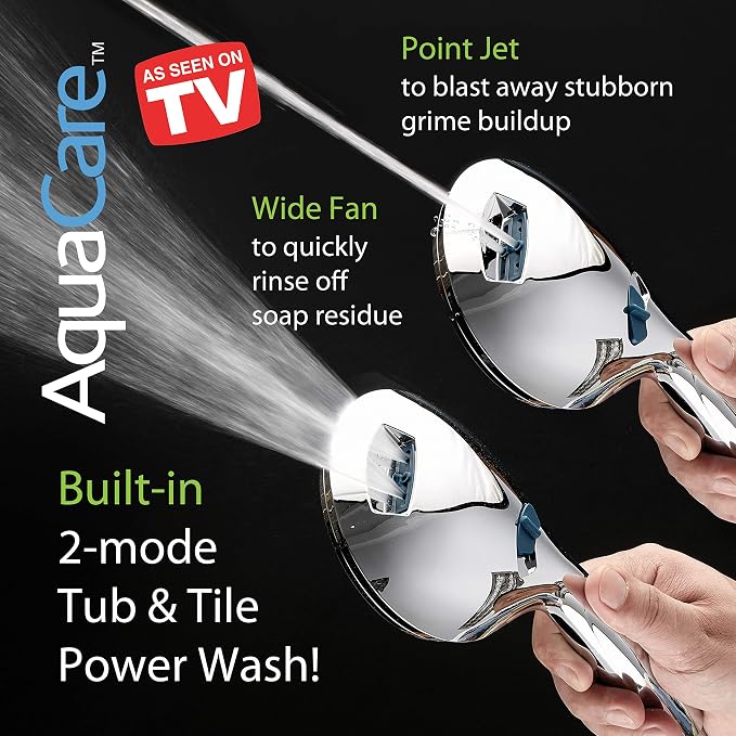 Hotel Spa AquaCare As-Seen-On-TV High Pressure Handheld & Rain 50-mode 3-way Shower Head Combo with Anti-clog Jets, 2-mode Tub & Pet Power Wash, Extra Wall Bracket, 6 ft. Hose, All Chrome Finish