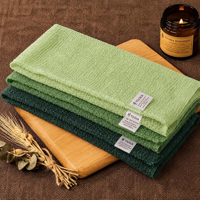 3 PCS Exfoliating Washcloth Towels - Exfoliating Body Scrubber Exfoliator, Back Scrubber for Shower Bath Use, Japanese & Korean Scrub Wash Cloths, Loofah Lufa Sponge Washer for Women Men