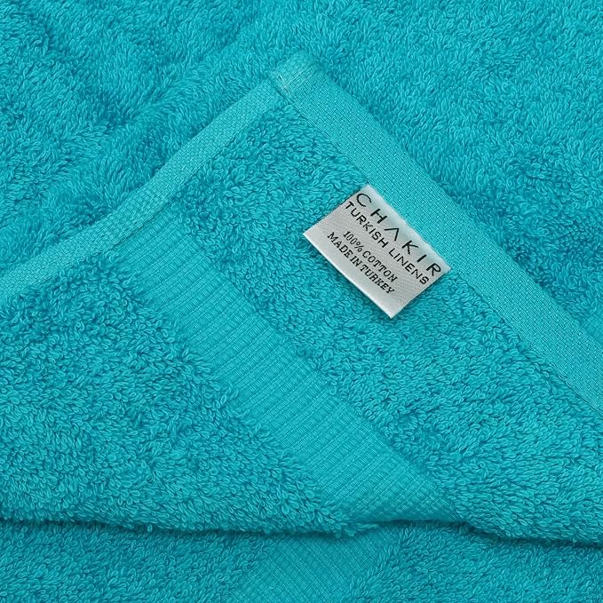 Chakir Turkish Linens 4 Piece Hand Towels, 100% Cotton Turkish Towels for Bathroom, Luxury Soft Absorbent Hand Towel Set, 16 x 30 Inches, Aqua