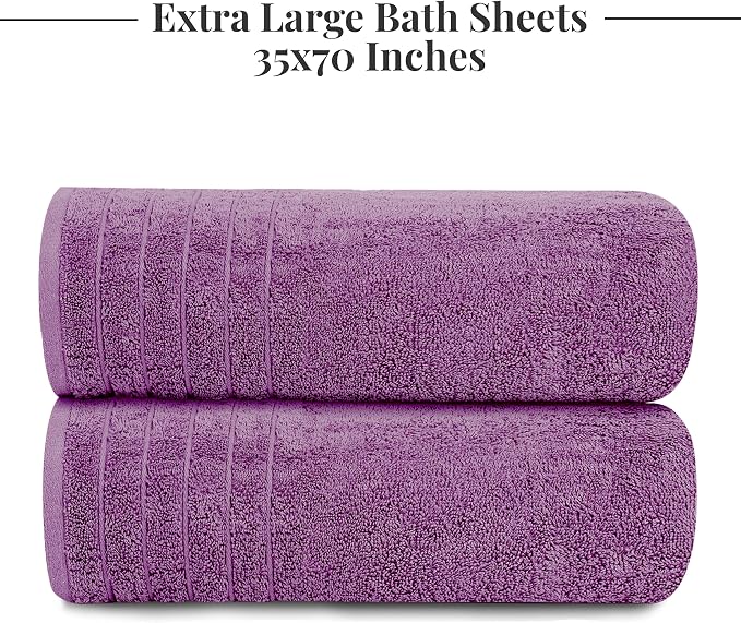 Tens Towels Pack of 2 Extra Large Bath Sheets 35 x 70 Inches, 100% Cotton, Larger & Lighter Weight, Quicker to Dry, Super Soft & Absorbent, Oversized Bath Towels, Purple