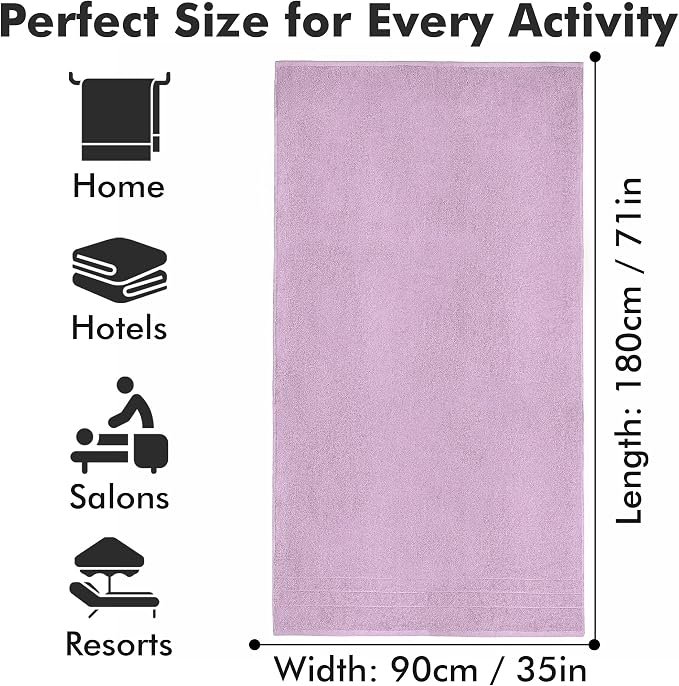 Bath Sheets – 550 GSM Extra Large Bathroom Sheet Set – Pack of 2 Jumbo Towels Lilac (71x35in) – 100% Ring Spun Cotton Soft Quick Dry Large Bath Towels for Adults Hotel Spa Bathroom Use