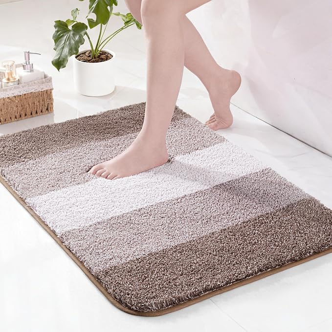 Exclusivo Mezcla Bathroom Rugs Mat 17x24, Extra Soft Non Slip Absorbent Microfiber Bath Rugs, Machine Washable Quick Dry Bath Mats for Bathroom Floor, Shower, Home Decor, Gradient Coffee