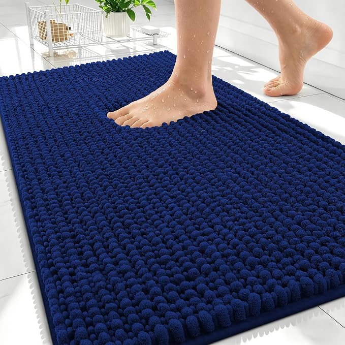 OLANLY Thick Bathroom Rugs 30x20, Extra Soft Absorbent Chenille Bath Rugs, Rubber Backing, Machine Wash Dry, Bath Mats for Bathroom Floor, Tub and Shower, Home Decor Accessories, Navy