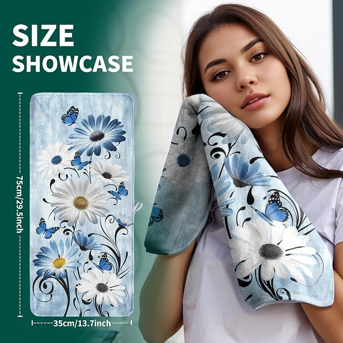 Blue Butterfly Floral Hand Towel Home Decorative Coral Fleece Towels for Hand Face Bath Hair