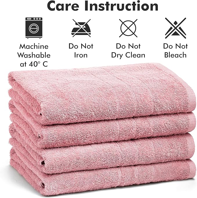 Bath Towels Set of 4 – 100% Ring Spun Cotton Baby Pink Extra Large Towels for Bathroom, Spa Use (55x28 in) – 550 GSM Super Soft and Quick Dry Large Bath Sheets for Adults