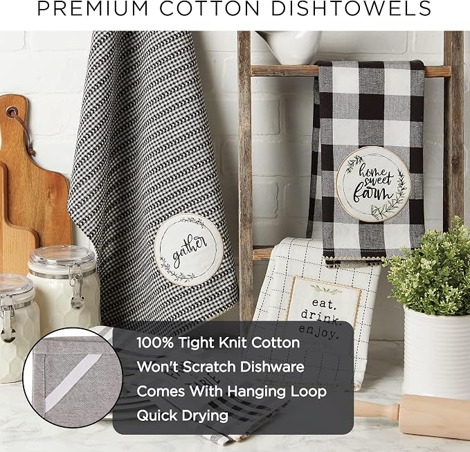 DII Everyday Pets Kitchen Collection Absorbent Dishtowel Set, 18x28, Cat Greeting, 2 Count