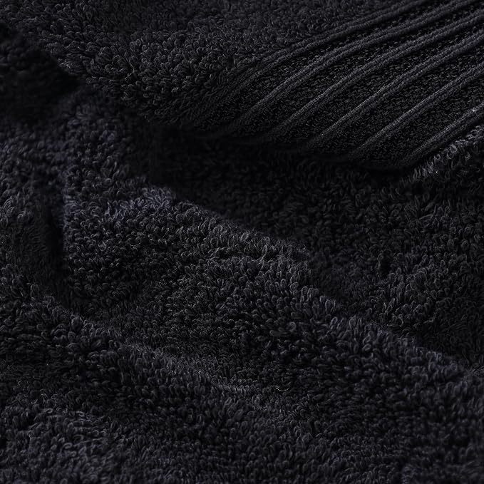 Superior Egyptian Cotton 8-Piece Hand Towel Set, Towel Basics For Quick Dry, Absorbent Small Towels, Facial, Spa, Kitchen, Bathroom Essentials, Apartment, Guest Bath, Soft, Washcloth, Black