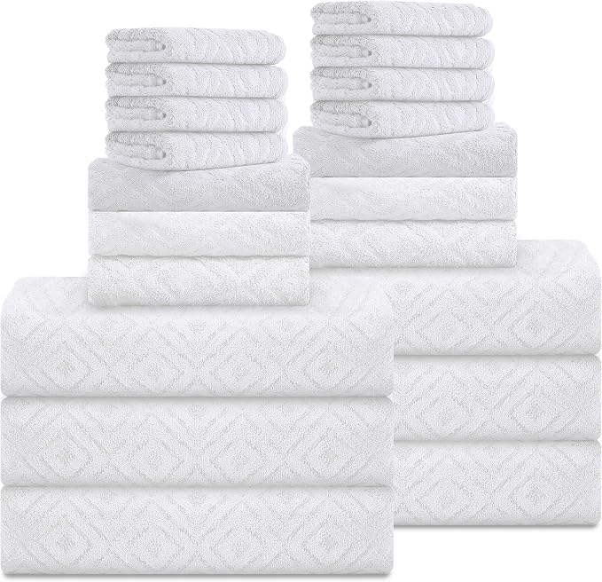 Smuge 18-Piece Bath Towel Set, Include 6 Bath Towel Sheets, 6 Hand Towels and 6 Washcloths - Highly Absorbent Quick Dry 100% Microfiber,Ultra Soft Bathroom Towel Set (White)