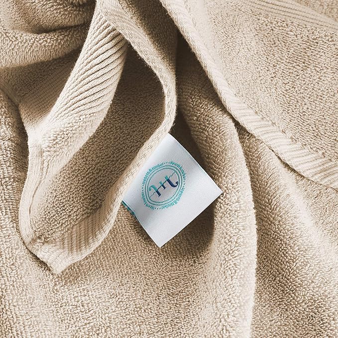 Hearth & Harbor Bath Towels for Bathroom - 100% Ring Spun Cotton Luxury Bathroom Towels - Ultra Soft & Highly Absorbent, Bath Towels Set of 10 - Beige Cream