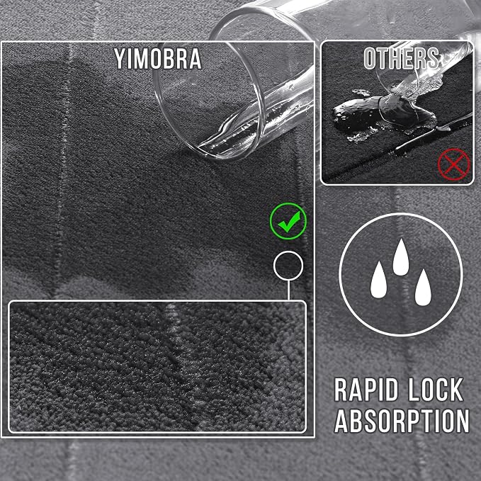 Yimobra Large Bath Mat Set 2 Piece- Super Soft Absorbent Quick Dry Memory Foam Bathroom Rugs, Machine Washable Non Slip Floor Carpet for Tub Shower & Double Vanity (17x24 & 44x24, Dark Gray)