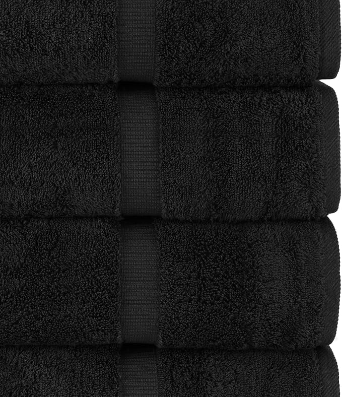 Chakir Turkish Linens Set of 8 Towel Set, 100% Cotton Luxury Turkish Towels for Bathroom, Soft Absorbent Bath Towel Set with 2 Bath Towels 2 Hand Towels 4 Washcloths, Black