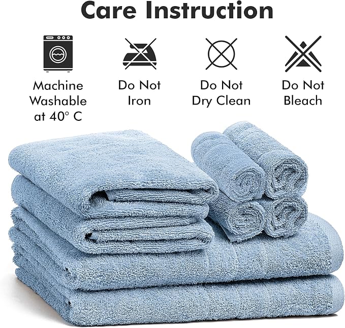 Bath Towels Set of 8 – 100% Ring Spun Cotton (Sky Blue) Bathroom Towel Set Bale Includes 2 Bath, 2 Hand, 4 Face Towels – 550 GSM Soft, Absorbent & Quick Dry Towel for Bathroom, Spa, Kitchen, Hotel Use