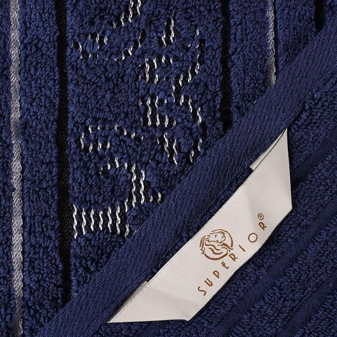 Superior Cotton Hand Towel Set, Small Towels, Plush Soft Absorbent Bathroom Basics, Home Essentials, Spa, Salon, Hotel, Kitchen, Luxury Quick Drying, Zero Twist Assorted Floral Set of 6, Navy Blue