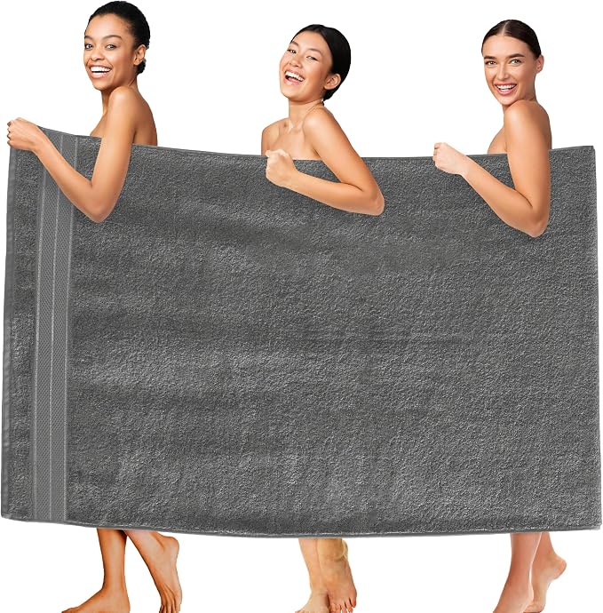 Elegant Comfort Three Line Popcorn Extra Large Luxury Bath Towel - 40" x 80" inch, Premium Hotel Spa Quality 1 Piece Oversized Bath Sheet 100% Turkish Cotton Super Soft Highly Absorbent, Charcoal Gray